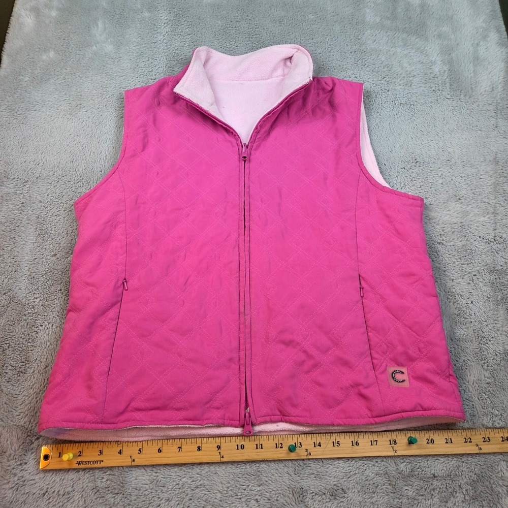Connoisseur Reversible Vest Womens L Quilted Fleece Full Zip Equestrian Pink